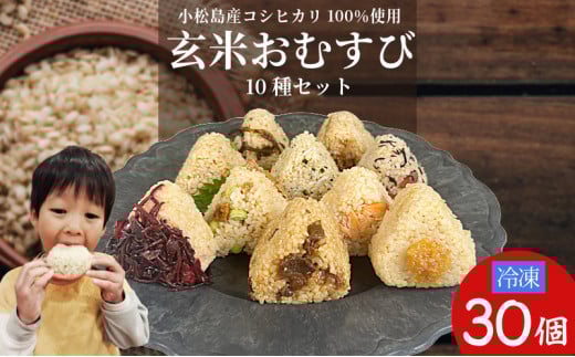 コシヒカリ おにぎり 玄米 おむすび 10種 30個 セット 令和7年産 新米 米 玄米 鮭 じゃこ 阿波牛 ゆず みそ うめ ひじき きくらげ おかか レンジ 国産 冷凍おにぎり 簡単 調理 朝ごはん おやつ ダイエット 健康 小松島市 徳島