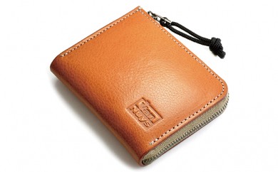 手の平サイズのオールインワンL型ファスナーウォレット キャメル