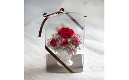 赤薔薇・ピンク紫陽花のプリザーブドフラワーアレンジメント(クリアケース付き)【1116517】