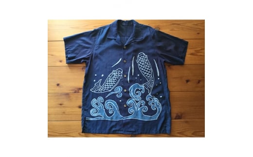 藍染めのアロハシャツ(鯉の滝のぼり)【1128220】
