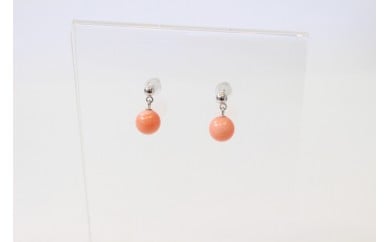 A-74 選べるピンク珊瑚(深海珊瑚)ピアス ②ティアドロップ型ピアス チタンブラタイプ