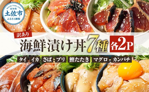 高知 海鮮漬け丼の素(7種×各2P)セット 鯛 鮪 鰤 カンパチ サバ 鰹たたき イカ いか 天然 漬け 丼 素 海鮮 醤油漬け 小分けパック 手巻き寿司 お茶漬け 鯛茶漬け お取り寄せ 食べ比べ お試し 詰め合わせ 海鮮丼 個包装 冷凍 食品 高知 17000円 14袋