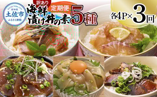 【3回定期便】訳あり土佐の海鮮漬け丼(5種×各4袋)セット 漬け丼の素 タイ 鯛 ブリ 鰤 マグロ 鮪 イカ カツオ 鰹 たたき 新鮮 魚 おかず おつまみ 惣菜 小分け 簡単 訳アリ わけあり