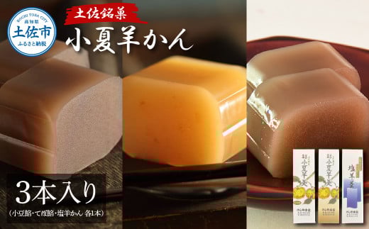 小夏羊かん 3本入り(小豆餡・てぼ餡・塩羊かん 各1本)羊羹 ようかん 和菓子 お菓子 おかし おやつ スイーツ こなつ あずき しお 土佐銘菓 プレゼント 贈答 手土産 食品 お取り寄せ