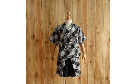 子ども甚平(pati pati)110~120cm ブラックチェック柄×グリーン 甚平 じんべい ファッション 子供服 キッズ服