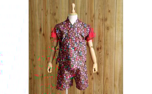 子ども甚平(pati pati)110~120cm レッド系 小花柄 甚平 じんべい ファッション 子供服 キッズ服