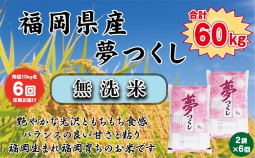 BZ-017_【令和7年産新米先行予約】【定期便６か月】【無洗米】食味鑑定士厳選　 福岡県産夢つくし10kg（5kg×2）6ヶ月連続で！ 計60kg