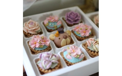 DC-014_卒業式あんフラワー&学帽クマさんまんじゅう　フラワータルト 食べられるお花！あんこのお花！【風呂敷ラッピング】和菓子（計9個）