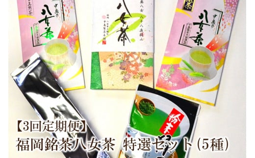 【3回定期便】 福岡銘茶八女茶　特選セット5種合計550g【001-0352】
