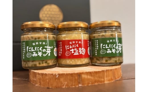 にんにくの芽みそ120g×2本 にんにく塩麴130g×1本(自然栽培のにんにくシリーズ)【むなかたひかり】_HA1598