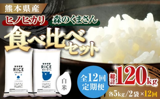 【全12回定期便】 【食べ比べセット 】ヒノヒカリ ・ 森のくまさん 白米 各5kg【株式会社  農産ベストパートナー】各5kg 精米 特A ヒノヒカリ ひのひかり 森のくまさん 特産品 コメ 米 お米 熊本県 熊本県産  [ZBP085]