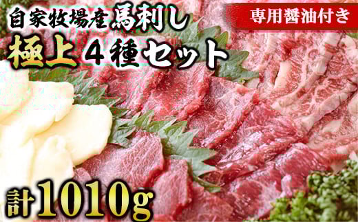 【熊本名物】自家牧場産 馬刺し極上4種セット 極上霜降り240g 上赤身240g 赤身480g たてがみ50g(専用醤油付き)