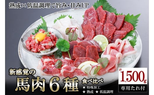 【令和7年12月出荷分】厳選 馬肉 盛り合わせ 6種 1500g 1.5kg 赤身 フタエゴ ハツ サガリ ユッケ コウネ 特許製法 氷温熟成 低温調理 レア 小分け 焼くだけ簡単 専用醤油 タレ付 真空パック 熊本 小国町