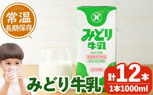 みどり牛乳(計12L・1000ml×12本)常温 保存 ミルク 生乳 長期保存 ロングライフ 乳製品 防災 備蓄 大分県 佐伯市【GT02】【九州乳業株式会社】