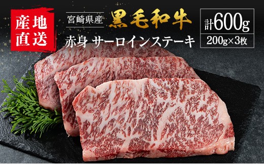【産地直送】宮崎県産 国産 黒毛和牛 赤身 サーロインステーキ 200g×3枚
