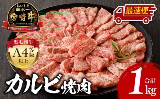 【最速便】宮崎牛 カルビ焼肉 500g×2 合計1kg_M243-010-2W