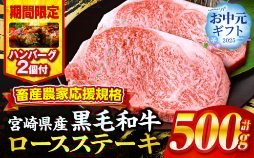 [お中元(7月15日)までにお届け][期間・数量限定]畜産農家応援!宮崎県産黒毛和牛ロースステーキ250g×2・国産牛ハンバーグ100g×2個_M132-091-B2-7C