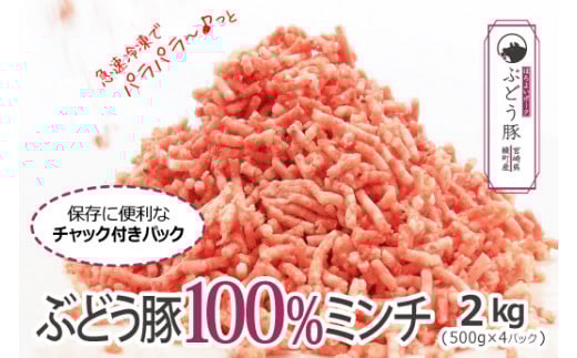 【希少】ブランド豚「綾ぶどう豚」 パラパラ 豚ミンチ 2kg (500g×4) 【宮崎県産 綾町産 ぶどう豚  豚肉 ミンチ 豚ミンチ 国産 銘柄豚 ポーク 小分け チャック付き 冷凍 送料無料】