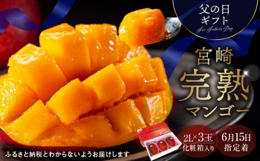 数量限定〈父の日ギフト対応〉完熟マンゴー2L×3玉(化粧箱)【宮崎 綾町 完熟 マンゴー のし対応 贈答 ギフト プレゼント 父の日】