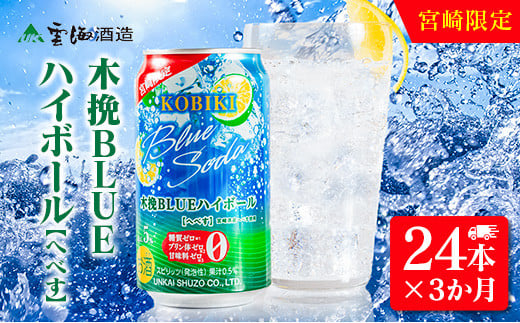 【3か月定期便】雲海酒造 宮崎限定 木挽BLUE ハイボール へべす 350ml×24本(木挽ブルー)