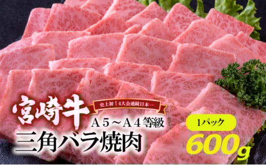 [№5738-0074]A5～A4等級 宮崎牛 三角バラ焼肉 600g※配送不可：離島