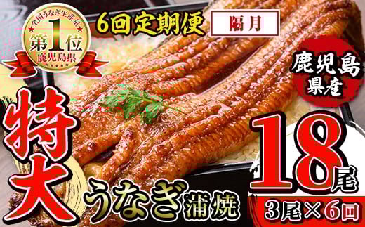 i1175-B ＜定期便・計6回(隔月)＞＼特大サイズ／鹿児島県産 うなぎ蒲焼 3尾セット ＜（約220g×3・計約660g）×全6回＞ 定期便 たれ 山椒付きうなぎ 鰻 ウナギ 特大 特大サイズ 約220g 蒲焼き 国産 鹿児島県産 焼きたて 生産量日本一 真空パック おかず 晩御飯 特別な日 土用の丑の日 【薩摩川内鰻】
