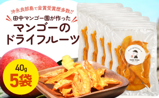 【先行受付】田中マンゴー園が作ったマンゴーのドライフルーツ 40g×5袋 W001-013-04