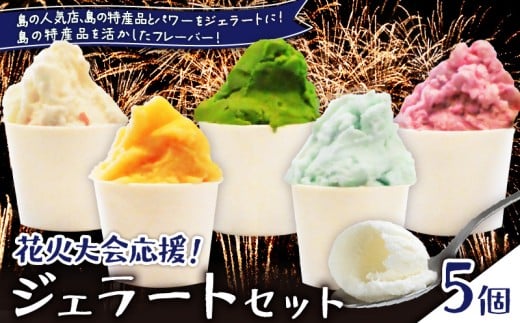 花火大会応援!島の人気店、島の特産品とパワーをジェラートに!島の特産品を活かしたフレーバー!ジェラート 5個セット C073-001