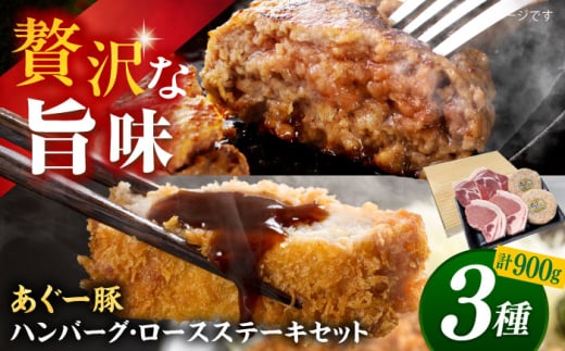 沖縄県産 あぐー豚 ハンバーグ・ステーキセット 計900g 豚 ハンバーグ ステーキ肉 冷凍 ギフト お取り寄せ 沖縄市 / お肉屋本店 [BCAZ004]▼ 加工品 冷凍配送 年末年始 年末 年越し お正月