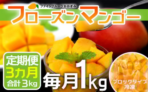 【3ヵ月定期便】フローズンマンゴー(ブロックタイプ・冷凍) 【毎月1kg】 沖縄県