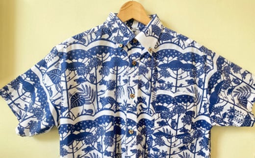 ＜セミオーダー＞琉球の森・手捺染シャツ(ネイビー)【1393544】