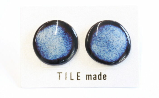 【美濃焼】 紫むら タイル ピアス 直径20mm 瑞浪市 / TILEmade タイル アクセサリー ハンドメイド [AZCD036]