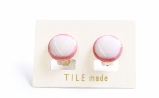 【美濃焼】 ピンクむら タイル イヤリング 直径15mm 瑞浪市 / TILEmade タイル アクセサリー ハンドメイド [AZCD020]
