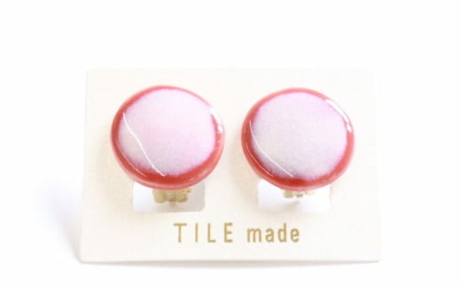 【美濃焼】 ピンクむら タイル イヤリング 直径20mm 瑞浪市 / TILEmade タイル アクセサリー ハンドメイド [AZCD021]