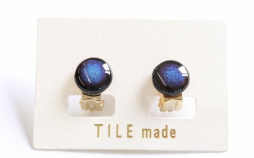 【美濃焼】 青錆むら タイル イヤリング 直径10mm 瑞浪市 / TILEmade タイル アクセサリー ハンドメイド [AZCD043]
