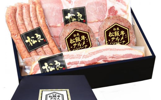 松阪牛グルメハンバーグと三重ハムのセット<ギフトボックス入り>ハム ソーセージ ベーコン 詰め合わせ