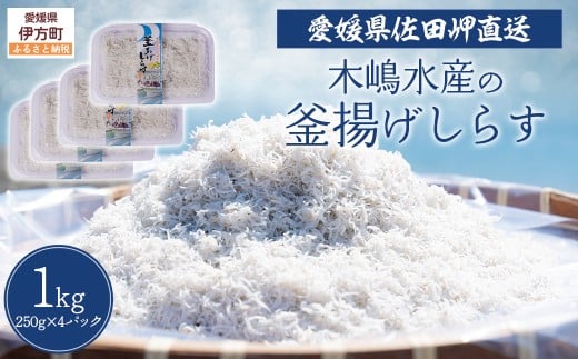 【愛媛県・佐田岬直送】木嶋水産の釜揚げしらす 1kg(250g×4パック)※離島への配送不可 【ふるさと納税 人気 おすすめ ランキング 魚介類 海産物 魚 釜揚げ しらす シラス 小分け やみつき ご飯のお供 おつまみ 酒の肴 おやつ しらす丼 サラダ 海産物 冷凍 お取り寄せ グルメ 食品 国産 木嶋水産 愛媛県産 愛媛県 伊方町 送料無料】 IKTP010