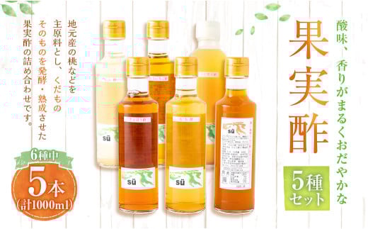 酢造発酵場スーの果実酢5種セット (各200ml入) フルーツビネガー 果実酢 フルーツ酢 お酢 酢 ビネガー 甘口果実酢 調味料 詰め合わせ セット 福岡県 うきは市