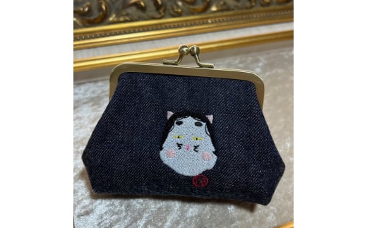 動物愛護 がま口ポーチ おかめにゃん インディゴ 吉富町/猫山商事 [BGBE004] 福岡県