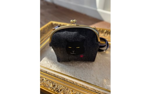 動物愛護 岡山デニム がま口 くろねこ 吉富町/猫山商事 [BGBE006] 福岡県