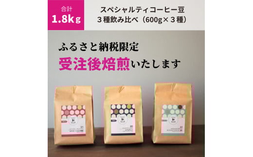 E146 【受注後焙煎1.8kg】スペシャルティコーヒー3種飲み比べ(600g×3種) 【粉】