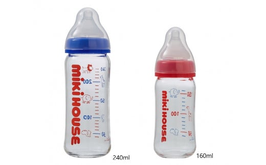 M101 ミキハウス ガラスミルクボトルセット【mikihouse 哺乳瓶 ほ乳瓶 2本 セット 240ml 160ml 赤ちゃん ミルク 出産 正規品 大阪府 八尾】