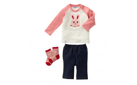 L105 ミキハウス うさこのお顔Tシャツセット【mikihouse ベビー ベビー服 ピンク 紺 70cm 赤ちゃん 0歳 出産 セットアップ 春 秋 大阪府 八尾】