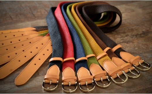 [P027] 組紐ベルト「CLVER」レザーコンビ（30mm）　紺