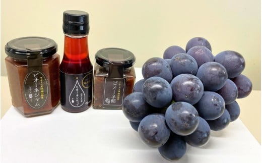 【先行予約受付中！】NISSHOKU FARM 大粒ピオーネとピオーネスイーツ（ジャム・シロップ・飴）の詰合せ 岡山県 真庭市 ぶどう 食べ比べ セット【nisfarm016-01】