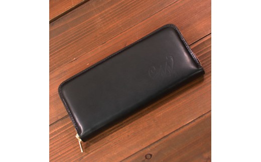本革 ピット鞣しラウンドファスナー 財布 日本製 レザー 革製品 WH-14 ブラック