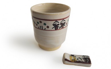 奈良絵湯呑と箸置2客 [№5990-0100]