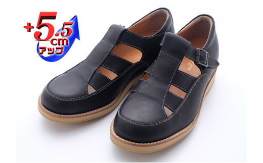 本革 幅広 4E ワイド ビジネスサンダル オフィスサンダル  5.5cmアップ シークレットサンダル No.567 ブラック 24.5cm [№5990-8030]0337