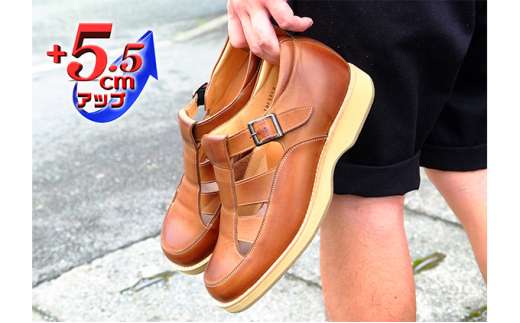 本革 幅広 4E ワイド ビジネスサンダル オフィスサンダル  5.5cmアップ シークレットサンダル No.567 チョコ 26.5cm [№5990-8041]0338