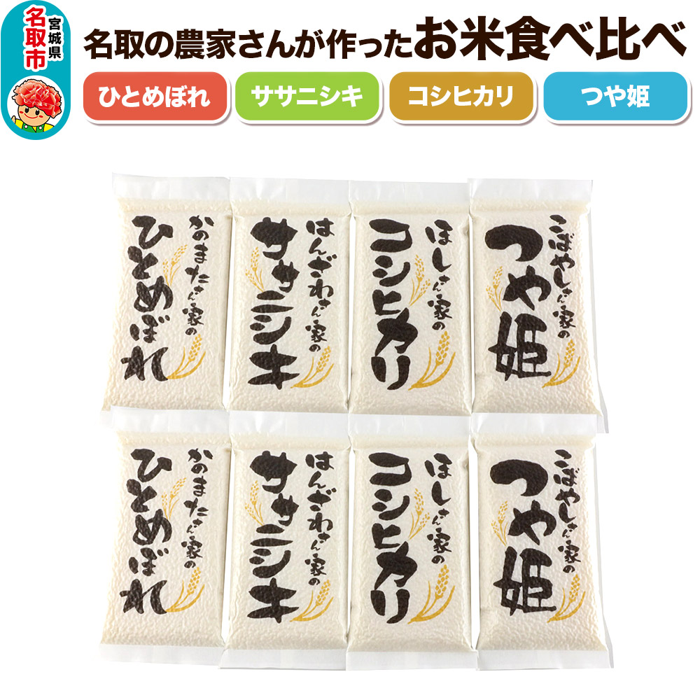 [令和7年産 新米受付] 名取の農家さんが作ったお米食べ比べセット(真空パック16合)